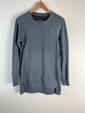 Theory Womens Size Small Heathered Gray Crew Neck Long Sleeve Sweater High Low